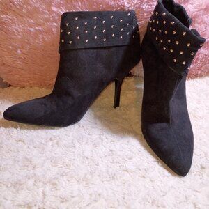 Nine West Women's Black Suede Ankle Bootie with Gold Studding